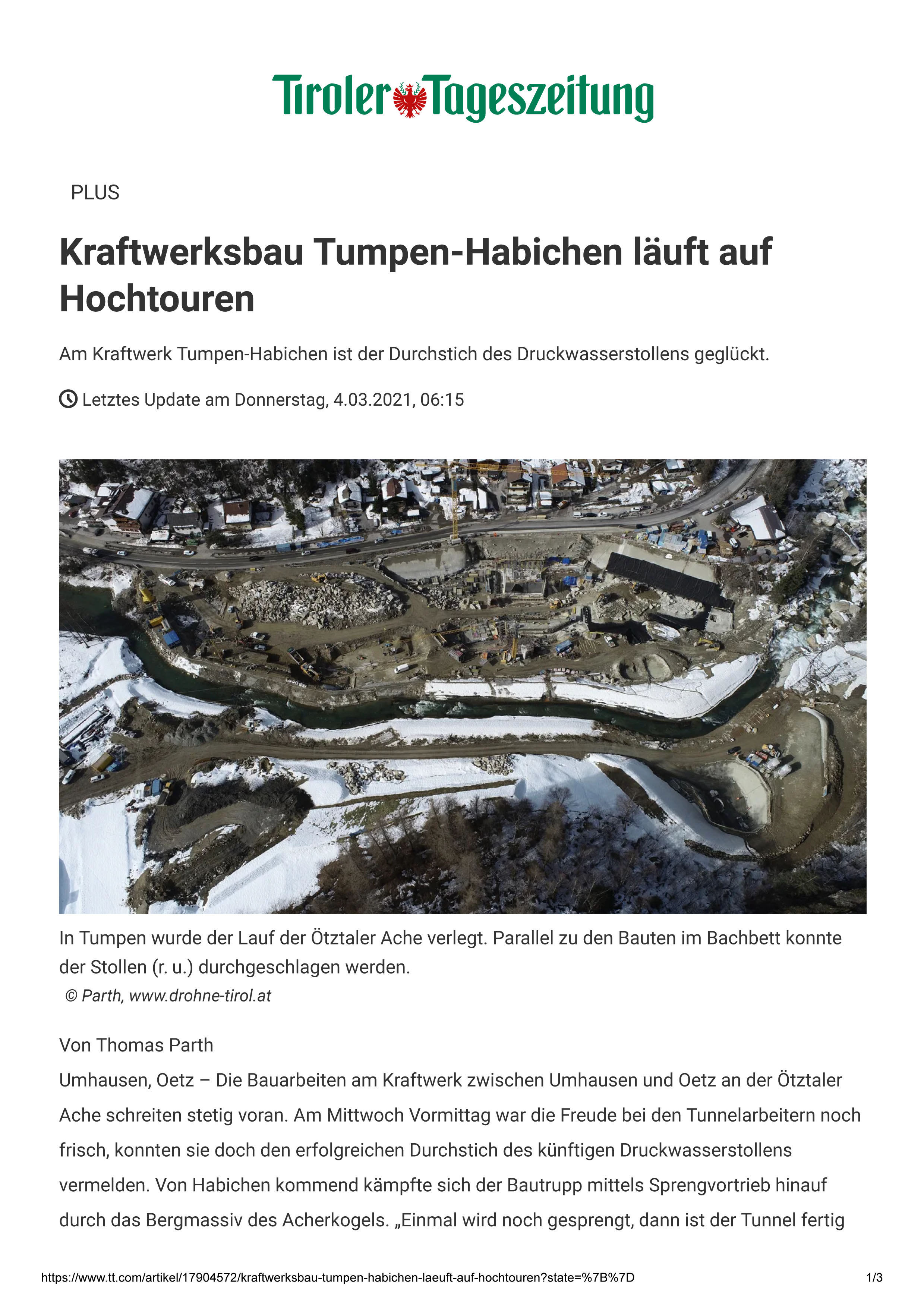 Kraftwerksbau Tumpen Habichen läuft auf Hochtouren Tiroler Tageszeitung Online Nachrichten von jetzt 1