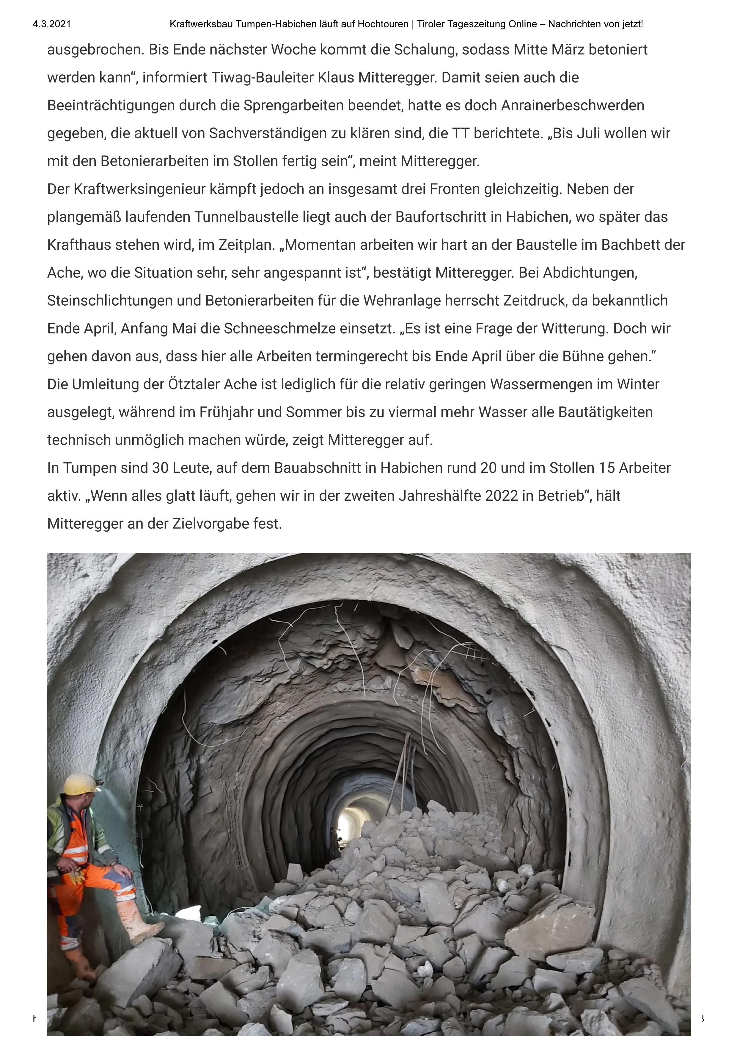 Kraftwerksbau Tumpen Habichen läuft auf Hochtouren Tiroler Tageszeitung Online Nachrichten von jetzt 2