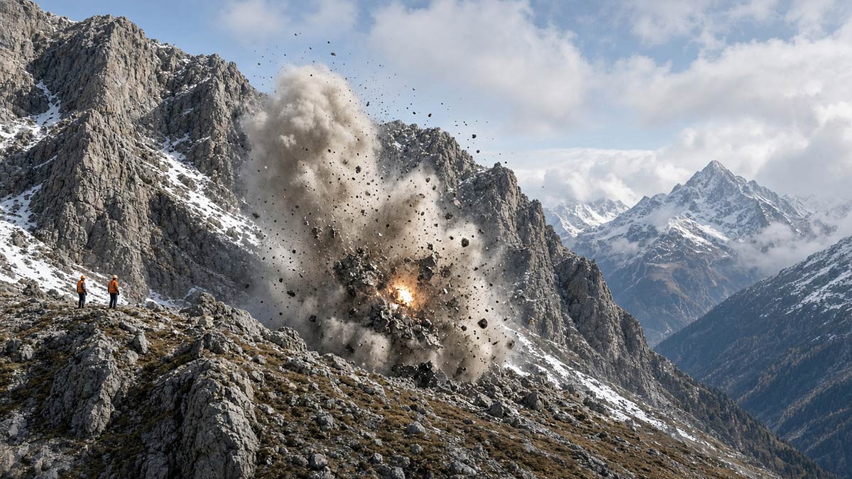Präzisionssprengung im alpinen Gelände